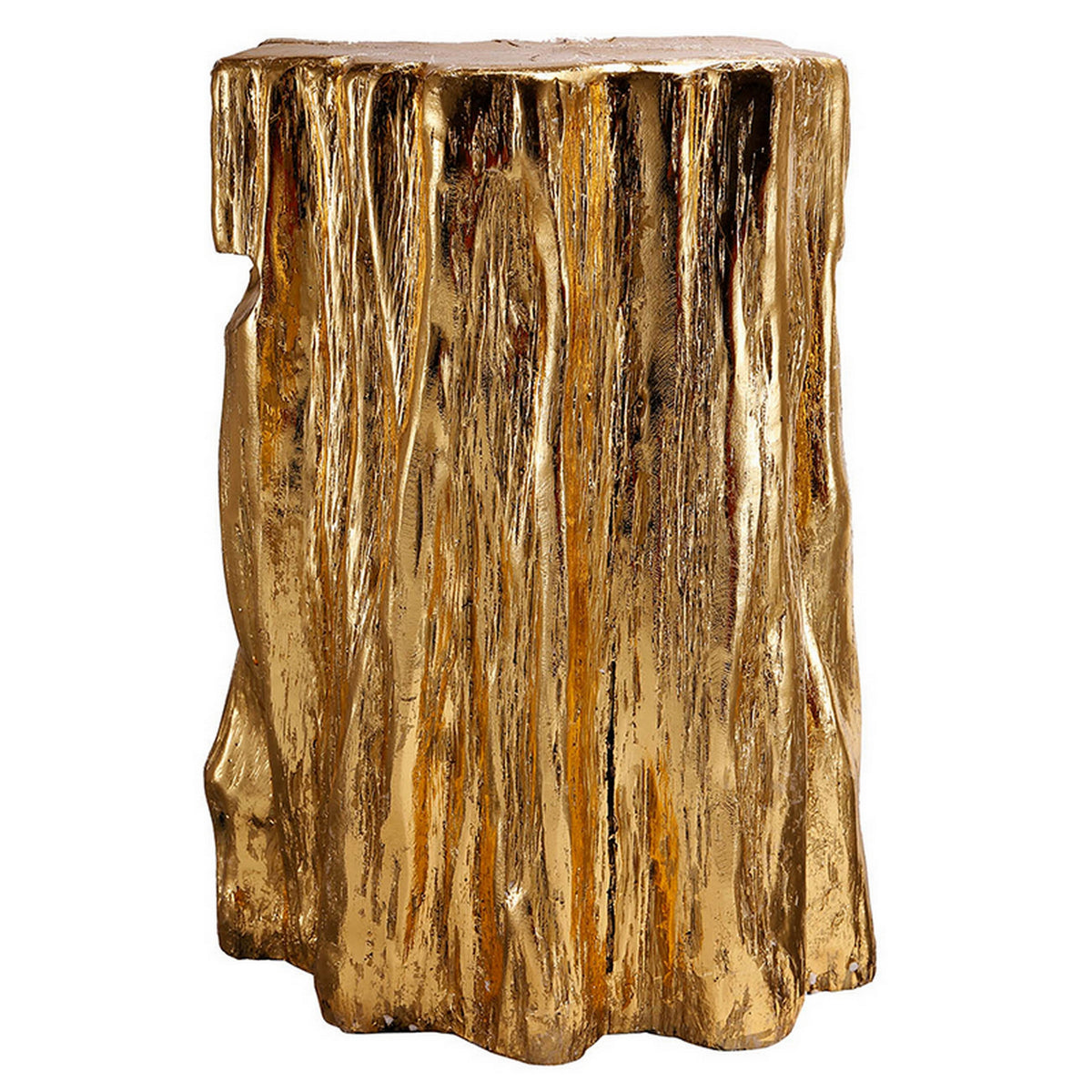 Kiny 20 Inch Accent Stool Table, Tree Trunk Design, Magnesium, Gold Finish - BM311933