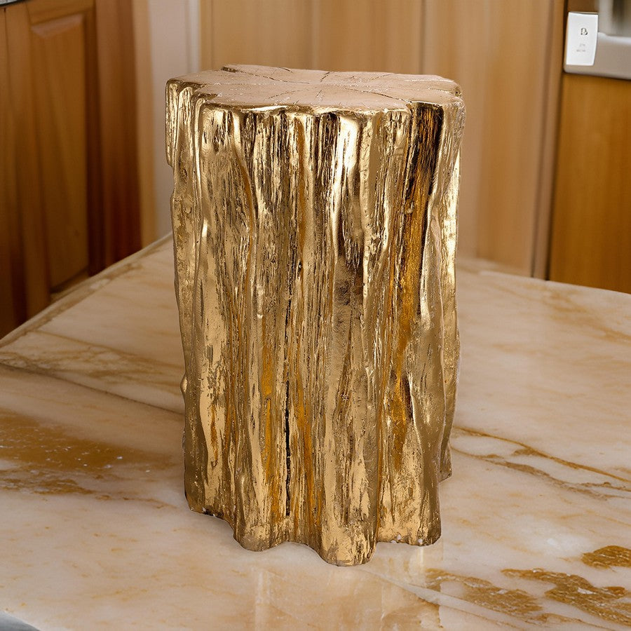 Kiny 20 Inch Accent Stool Table, Tree Trunk Design, Magnesium, Gold Finish - BM311933