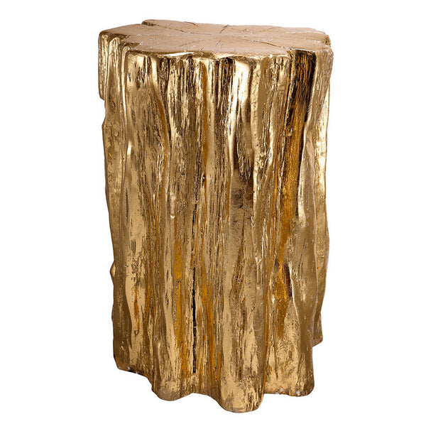 Kiny 20 Inch Accent Stool Table, Tree Trunk Design, Magnesium, Gold Finish - BM311933