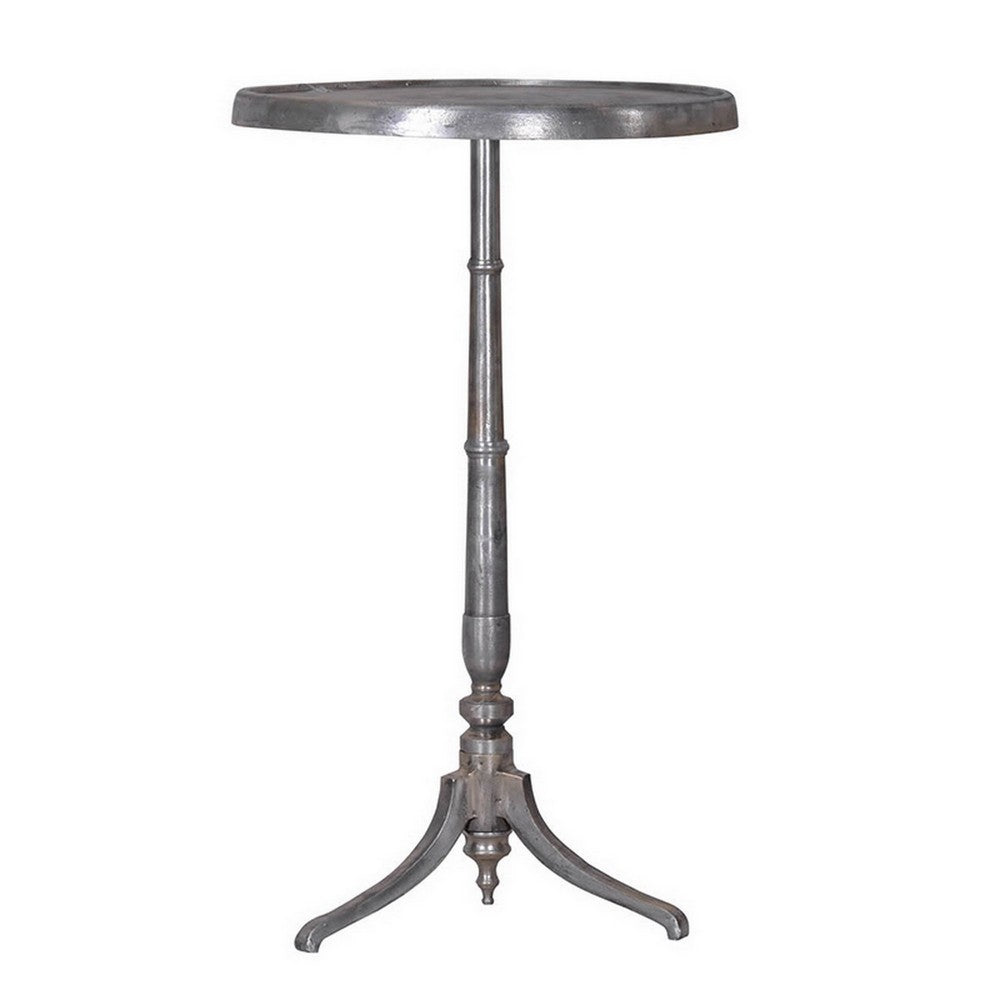 41 Inch Plant Stand Table, Round Top, Turned Base, Modern Silver Aluminium - BM311935