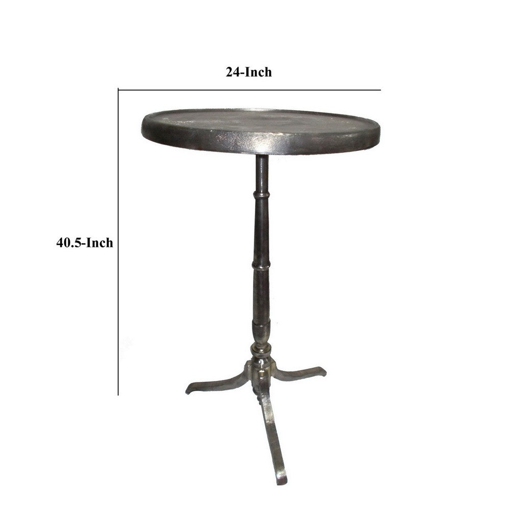 41 Inch Plant Stand Table, Round Top, Turned Base, Modern Silver Aluminium - BM311935