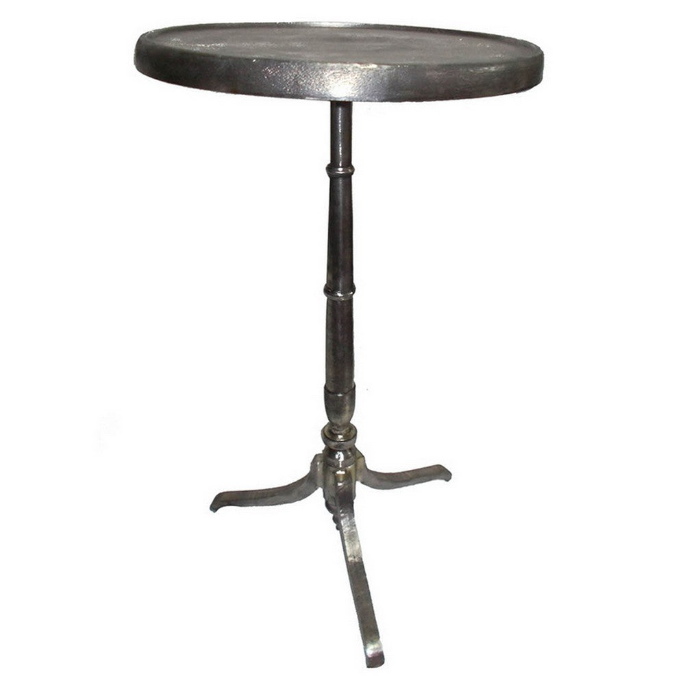 41 Inch Plant Stand Table, Round Top, Turned Base, Modern Silver Aluminium - BM311935