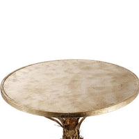 27 Inch Accent Side Table, Turned Pineapple Motif Design, Round Top, Gold - BM311937