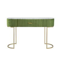 Jeah 47 Inch Console Table, 1 Drawer, Curved Gold Iron Base, Green Fabric - BM311939