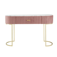 Jeah 47 Inch Console Table, 1 Drawer, Curved Gold Iron Base, Pink Fabric - BM311940