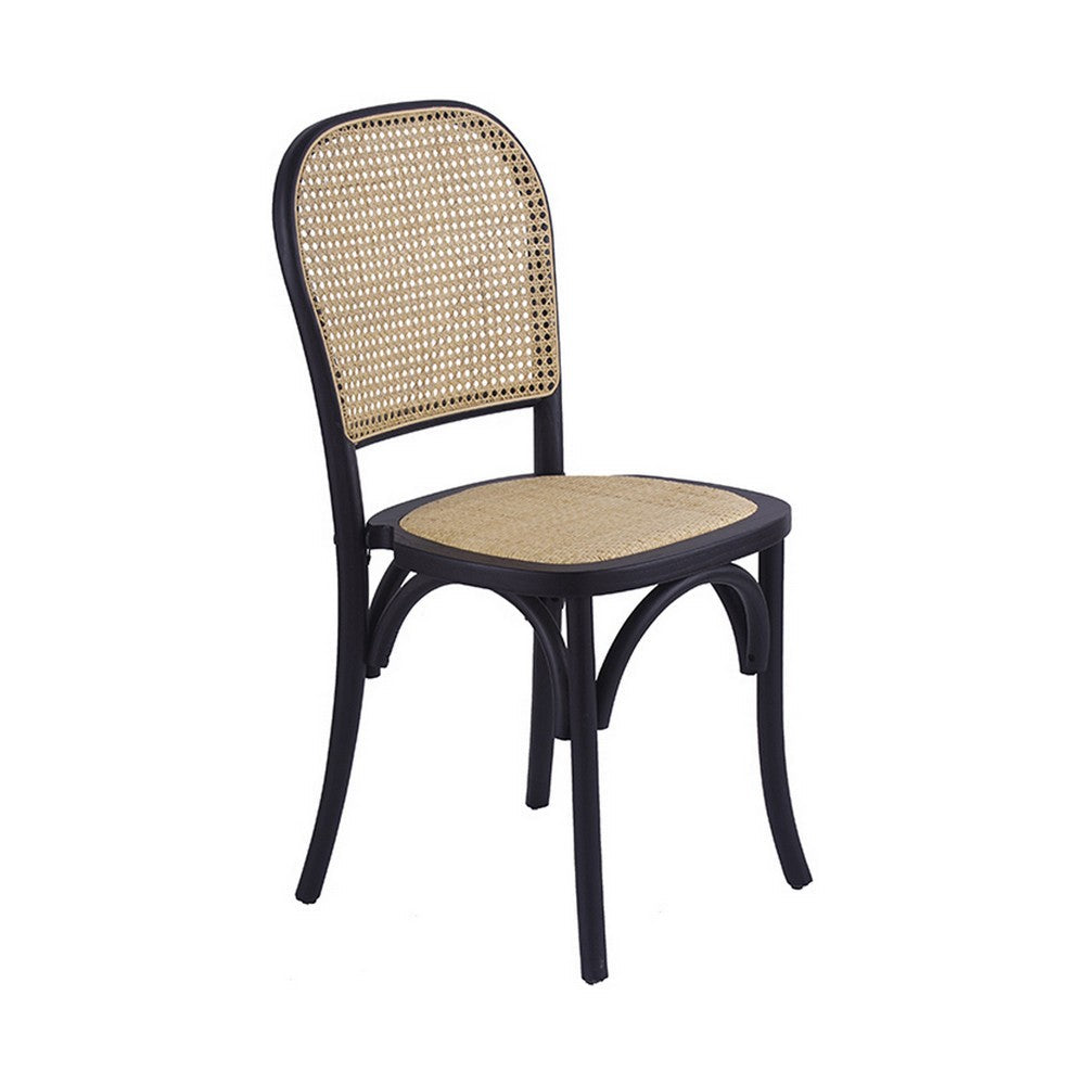 38 Inch Dining Chairs Set of 2, Stackable, Woven Cane, Beech Wood, Black - BM311942