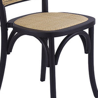 38 Inch Dining Chairs Set of 2, Stackable, Woven Cane, Beech Wood, Black - BM311942