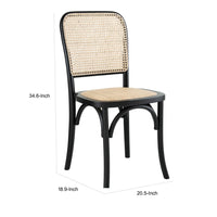 38 Inch Dining Chairs Set of 2, Stackable, Woven Cane, Beech Wood, Black - BM311942