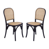 38 Inch Dining Chairs Set of 2, Stackable, Woven Cane, Beech Wood, Black - BM311942