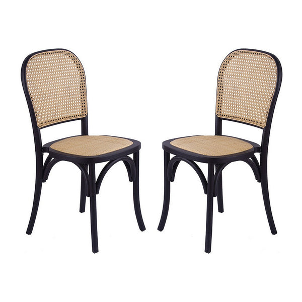 38 Inch Dining Chairs Set of 2, Stackable, Woven Cane, Beech Wood, Black - BM311942