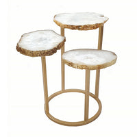 18 Inch Accent Side Table, 3 Tier Design, White Agate Top, Gold Iron Base - BM311946