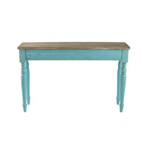 52 Inch Console Sofa Table, Rectangular, Turned Legs, Fir Wood, Teal Blue - BM311950