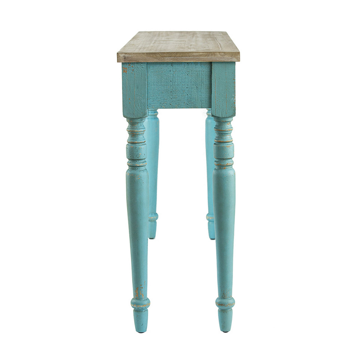 52 Inch Console Sofa Table, Rectangular, Turned Legs, Fir Wood, Teal Blue - BM311950