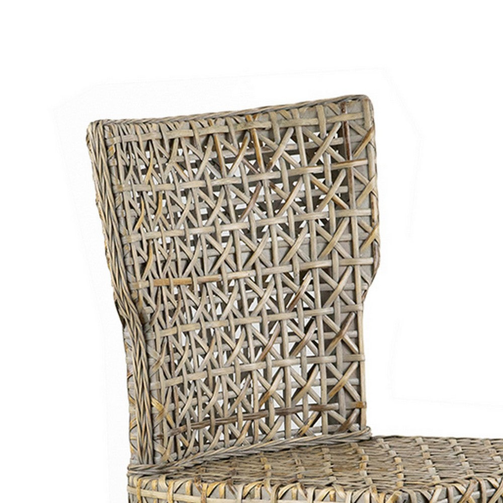 22 Inch Side Dining Chair, Woven Rattan Backrest and Seat, Weathered Gray - BM311951