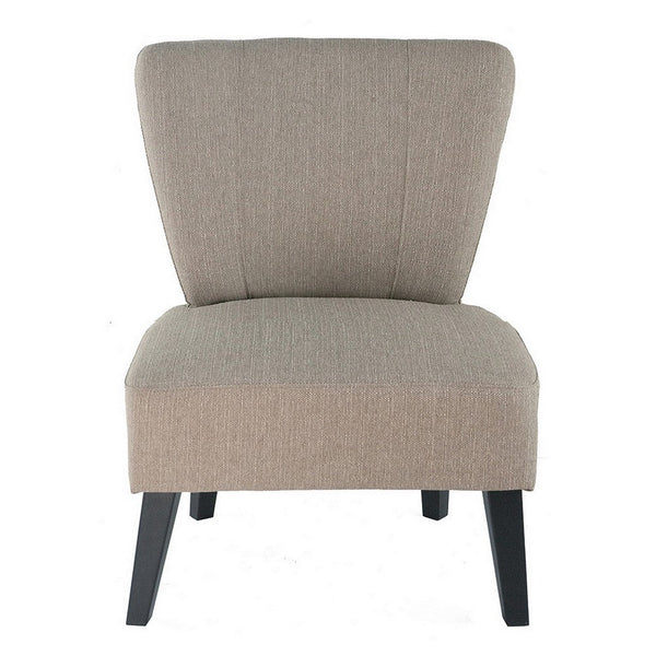 28 Inch Accent Chair, Padded Back, Black Legs, Beige Fabric Upholstery - BM311952
