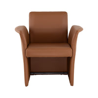 32 Inch Accent Chair, Curved, Extended Back, Caramel Brown Faux Leather - BM311953