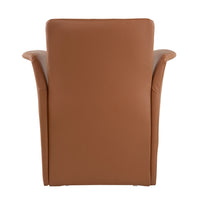 32 Inch Accent Chair, Curved, Extended Back, Caramel Brown Faux Leather - BM311953