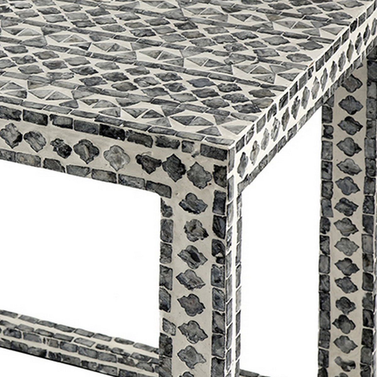 Set of 2 Nesting Side End Tables, Capiz Inlaid Design, Gray and White - BM311954