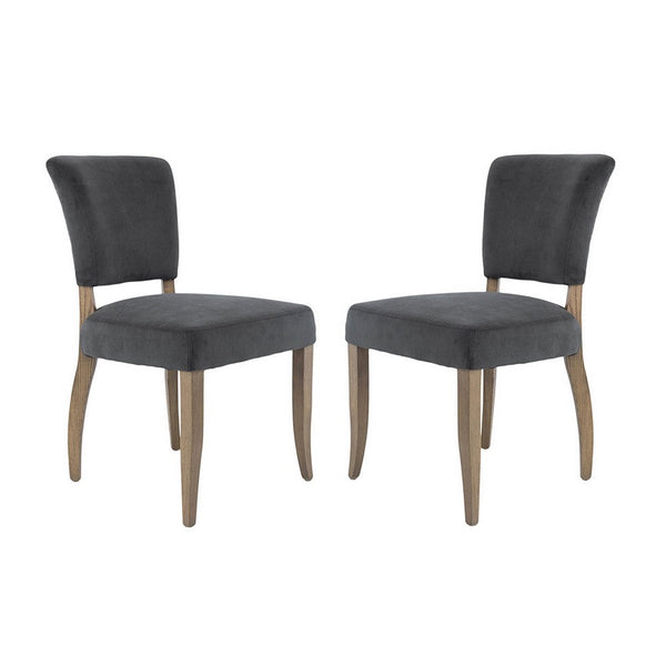 25 Inch Side Dining Chairs Set of 2, Polyester Padded Back, Wood, Dark Gray - BM311955