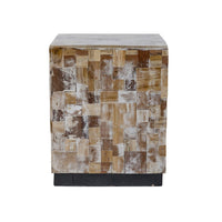 19 Inch Side End Table Stool, Square, Resin Patchwork Style Design, Brown - BM311956