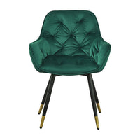 25 Inch Accent Dining Chair, Curved Back, Gold, Green Velvet Upholstery - BM311957