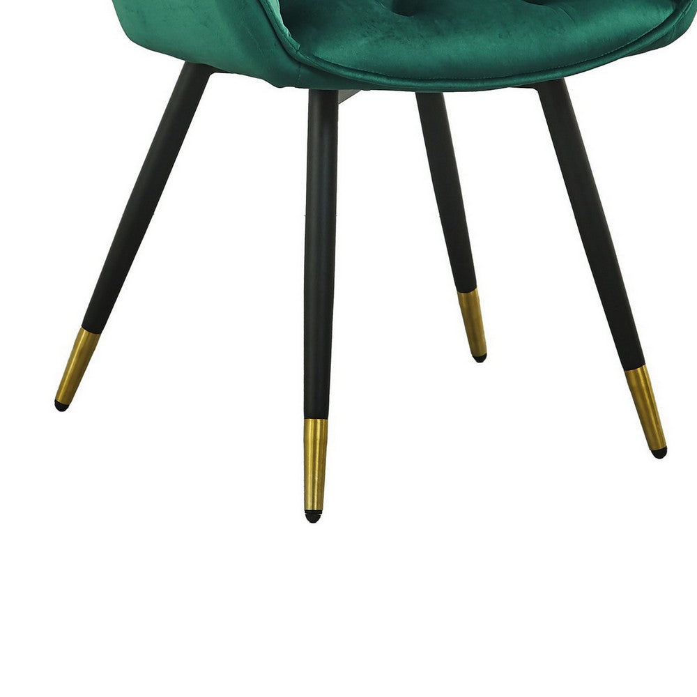 25 Inch Accent Dining Chair, Curved Back, Gold, Green Velvet Upholstery - BM311957