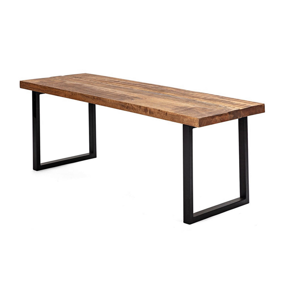 52 Inch Side Dining Bench, Black Iron Base, Mango Wood, Natural Brown - BM311959