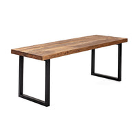 52 Inch Side Dining Bench, Black Iron Base, Mango Wood, Natural Brown - BM311959