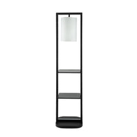 74 Inch Floor Lamp with 2 Shelves, Round Lampshade, Black Iron, White - BM311962