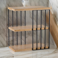 35 Inch 3 Tier Decorative Display Shelves, Black Iron, Fir Wood, Brown - BM311963