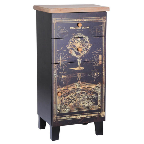 39 Inch Small Accent Cabinet, 2 Drawers, Door, Celestial Design, Black - BM311964