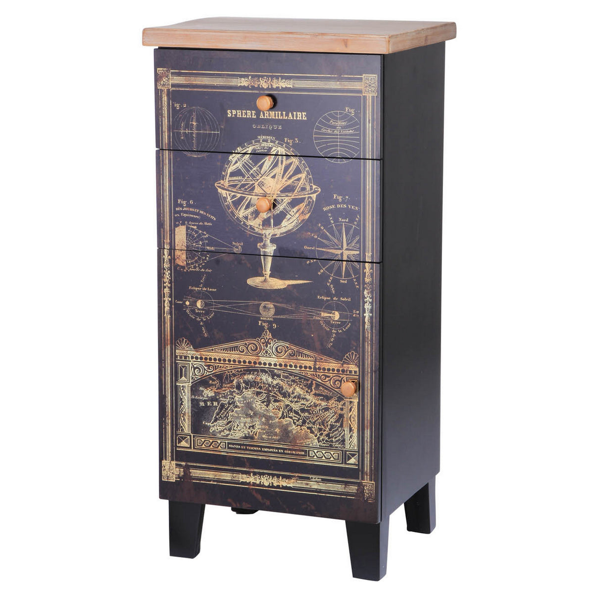 39 Inch Small Accent Cabinet, 2 Drawers, Door, Celestial Design, Black - BM311964