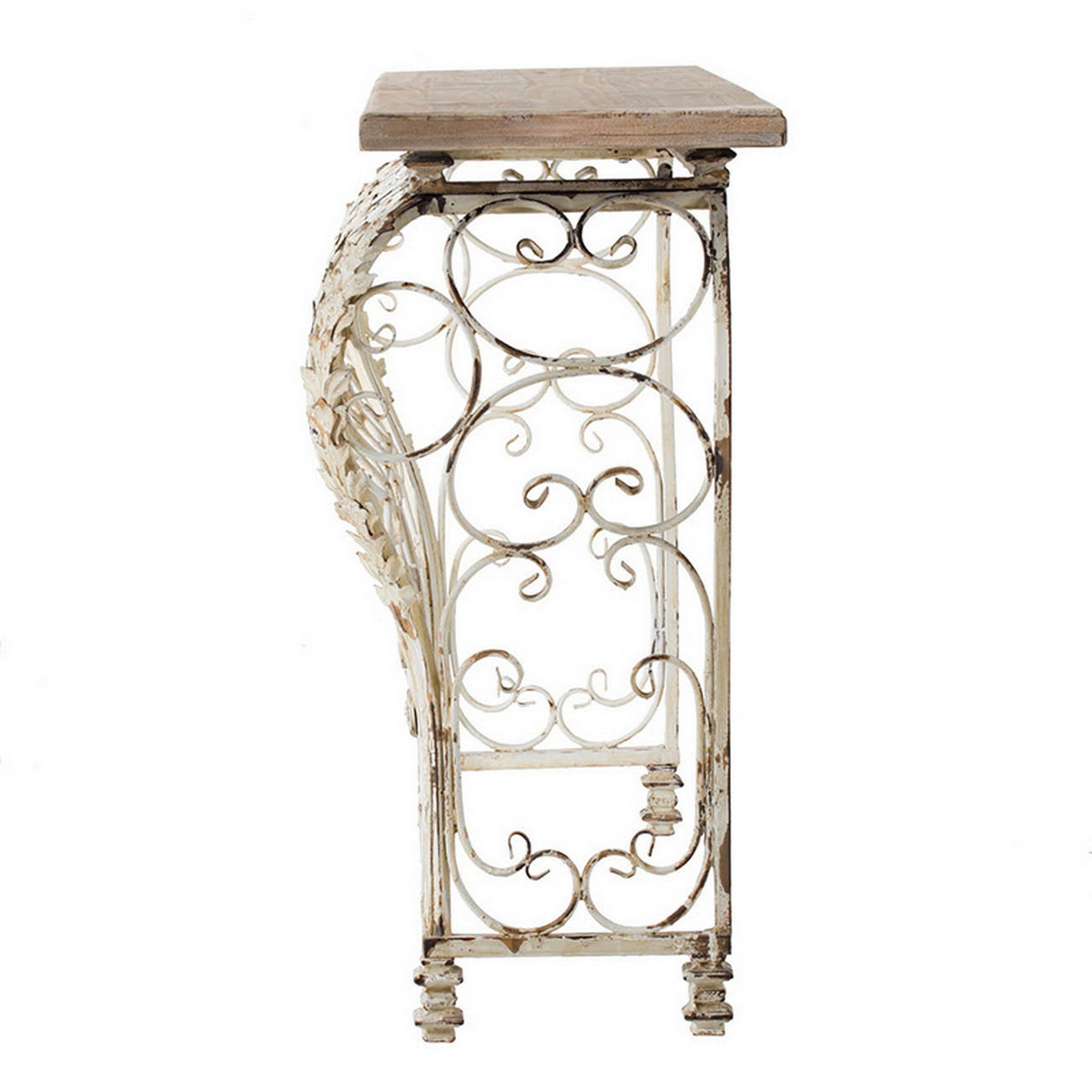 55 Inch Console Sofa Table with Scrollwork, Iron Curved Base, Wood, White - BM311965