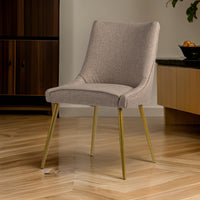 26 Inch Dining Side Chair Set of 2, Gold Metal Legs, Soft Beige Upholstery - BM311966