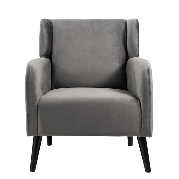 Kine 31 Inch Accent Armchair, Splayed Legs, Wood, Gray Fabric Upholstery - BM311967