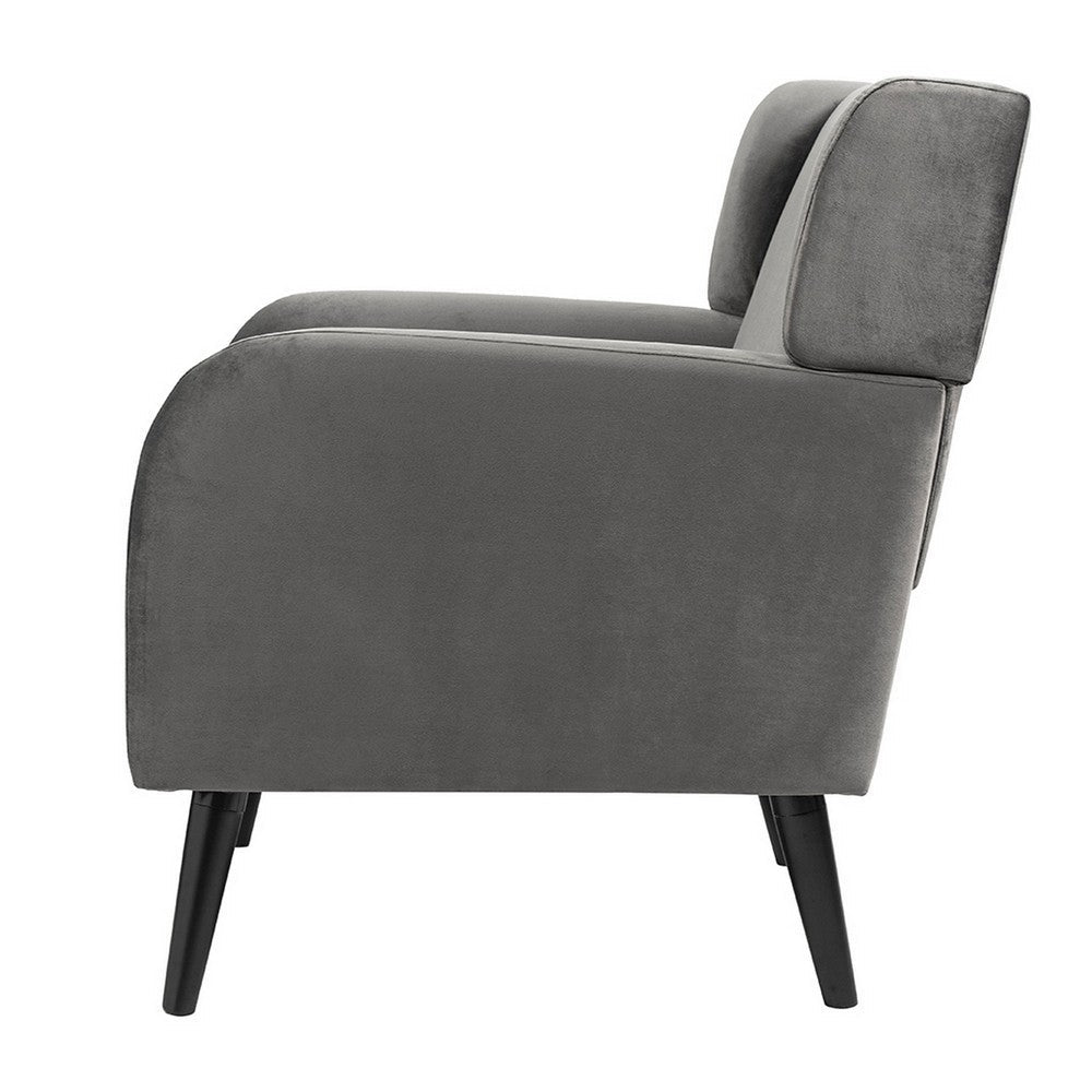 Kine 31 Inch Accent Armchair, Splayed Legs, Wood, Gray Fabric Upholstery - BM311967