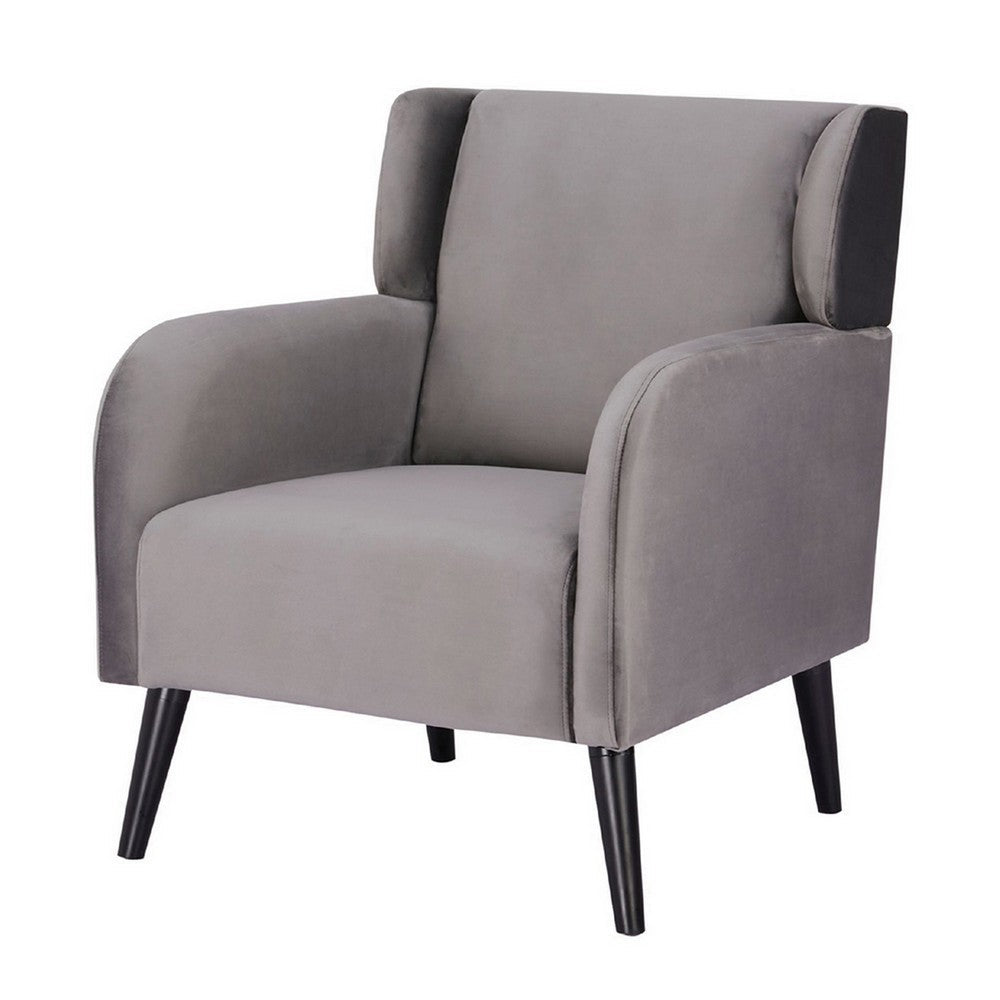 Kine 31 Inch Accent Armchair, Splayed Legs, Wood, Gray Fabric Upholstery - BM311967