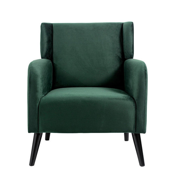 Kine 31 Inch Accent Armchair, Splayed Legs, Wood, Green Fabric Upholstery - BM311968