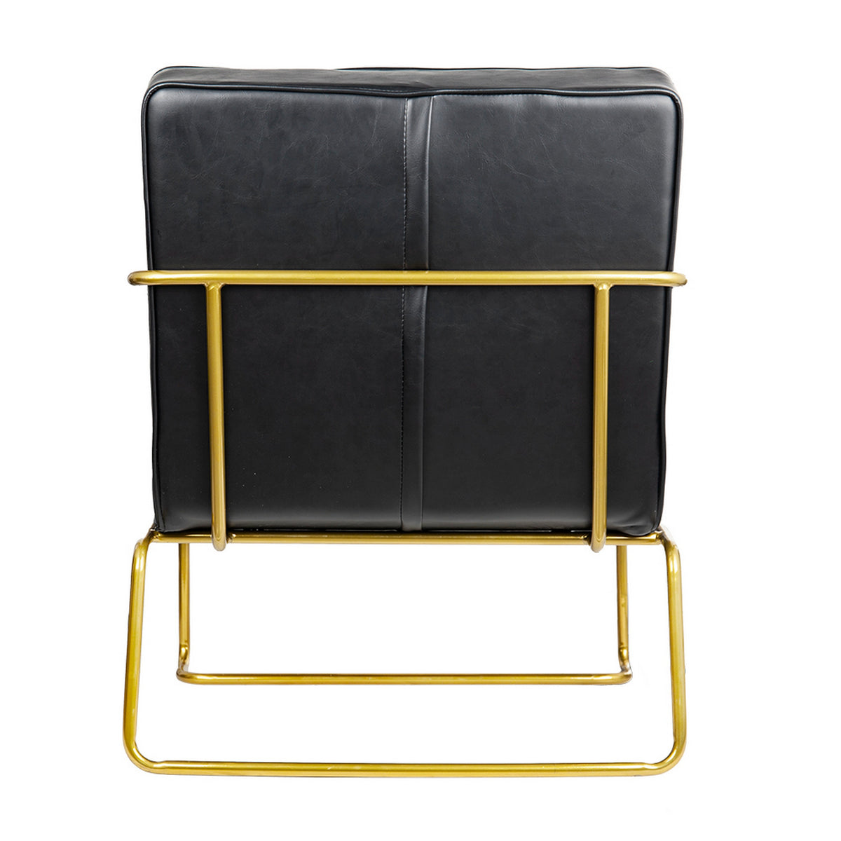 30 Inch Accent Chair, Gold Iron Frame, Channel Tufted Black Faux Leather - BM311972