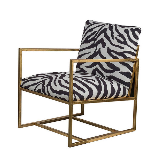 27 Inch Accent Armchair with Zebra Print, Polyester Upholstery, Iron, Gold - BM311973