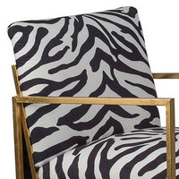 27 Inch Accent Armchair with Zebra Print, Polyester Upholstery, Iron, Gold - BM311973