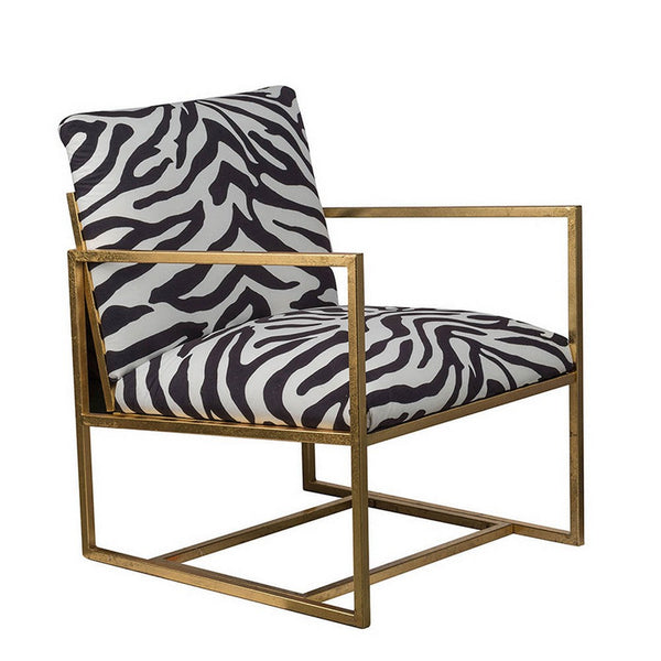 27 Inch Accent Armchair with Zebra Print, Polyester Upholstery, Iron, Gold - BM311973