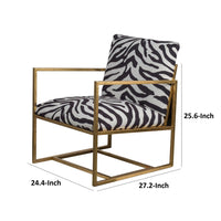 27 Inch Accent Armchair with Zebra Print, Polyester Upholstery, Iron, Gold - BM311973