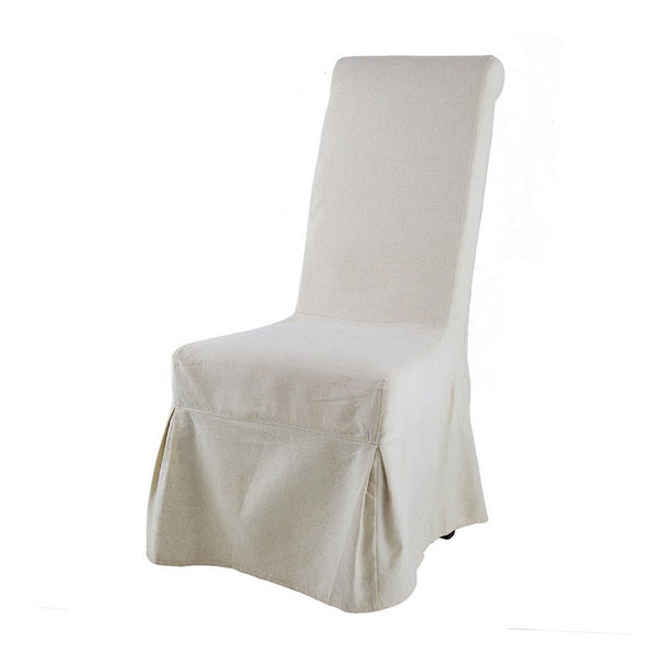 25 Inch Side Dining Chair, Skirted Parsons Style, White Fabric Slipcover - BM311975