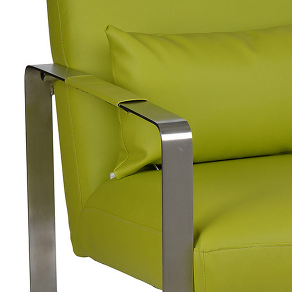 29 Inch Accent Lounge Chair, Cushion, Stainless Steel, Green Faux Leather - BM311976