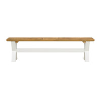 70 Inch Dining Bench, White X Leg Trestle Base, Acacia Wood, Brown Seat - BM311978