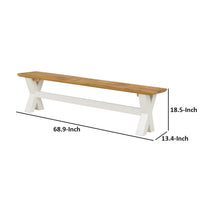 70 Inch Dining Bench, White X Leg Trestle Base, Acacia Wood, Brown Seat - BM311978