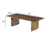 Dice 47 Inch Coffee Table, Rectangular Top, Dual Base, Brown Sheesham Wood - BM311982