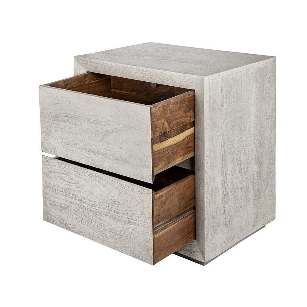 Romo 24 Inch Nightstand with 2 Drawers, Square, Natural Cream Acacia Wood - BM311985