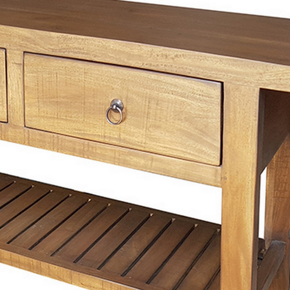 47 Inch Console Table, 2 Drawers, Rectangular, Bottom Shelf, Wood, Brown - BM311988